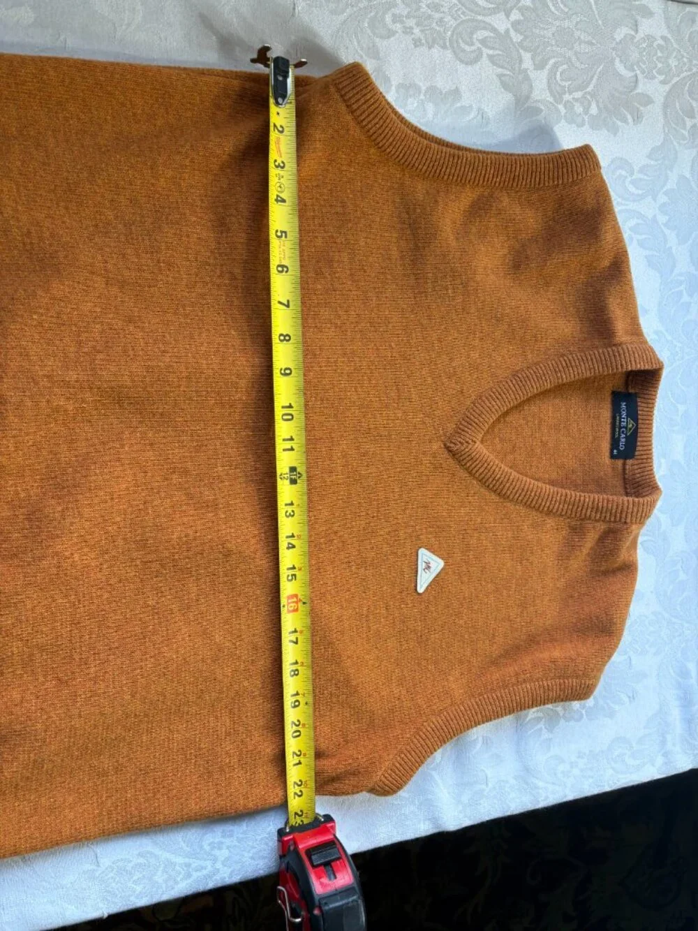 Monte Carlo Mens V-Neck Sweater Vest Wool Blend Gold Brown Ochre Size XL Knit